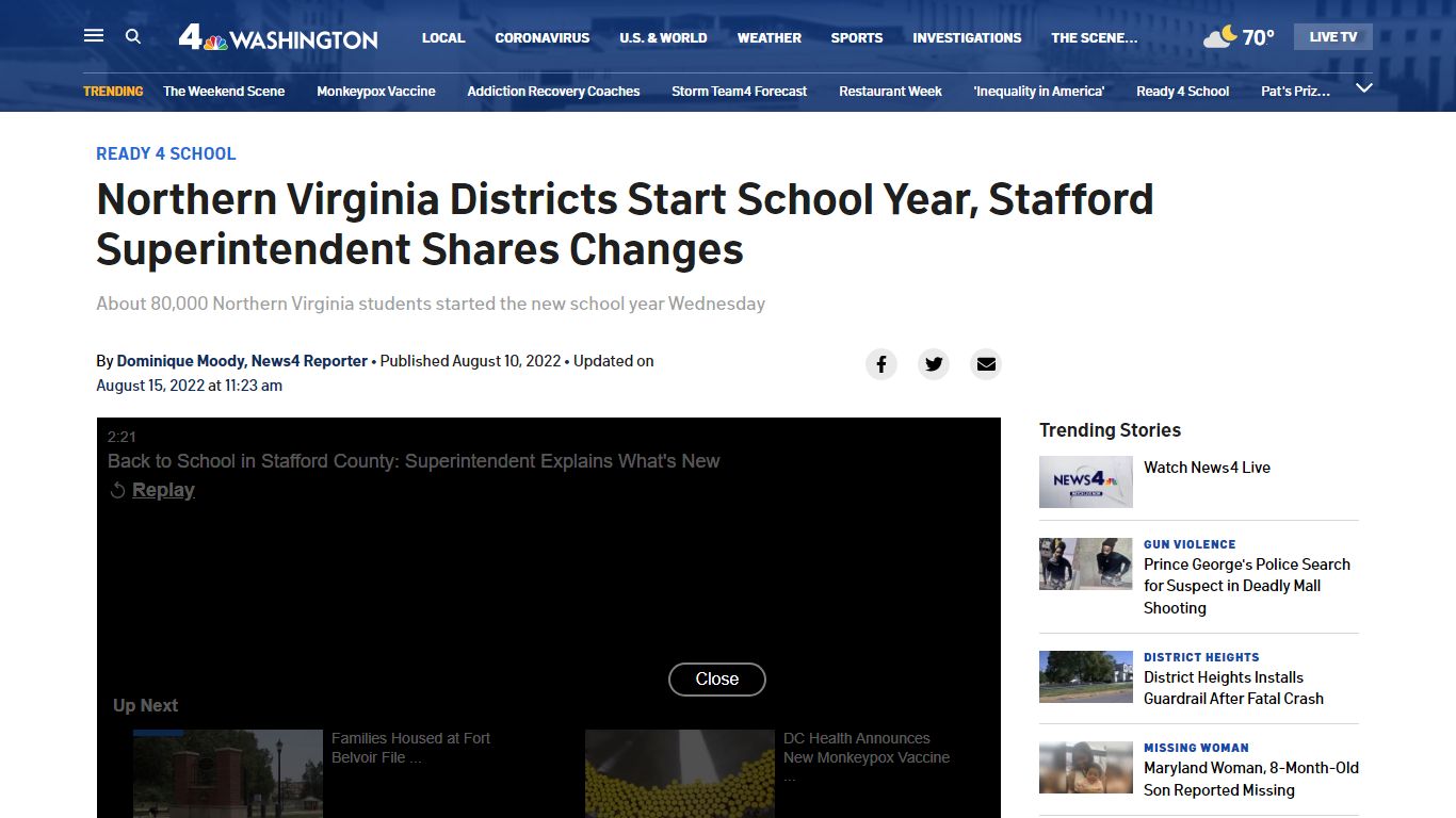 Northern Virginia Districts Start School Year, Stafford Superintendent ...